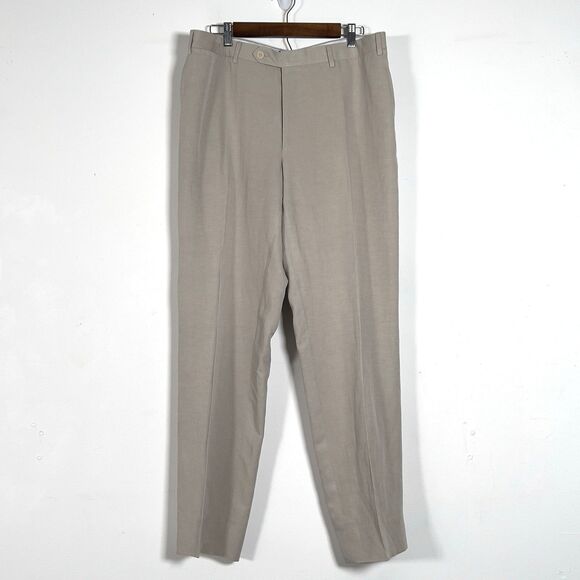Canali Silk Linen Blend Relaxed Pants Mens Sz 36X32 Cream Straight Leg - Picture 1 of 14